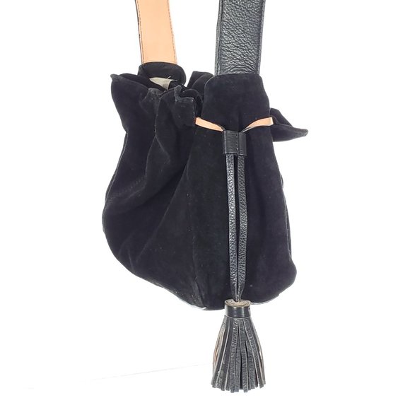 ZARA Suede Leather Hobo Bag Boho Purse Black - Picture 3 of 4